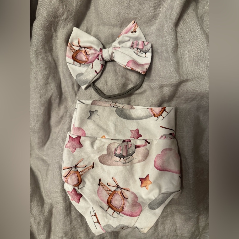 Helicopter Print Kids Headband and Diaper Cover Set